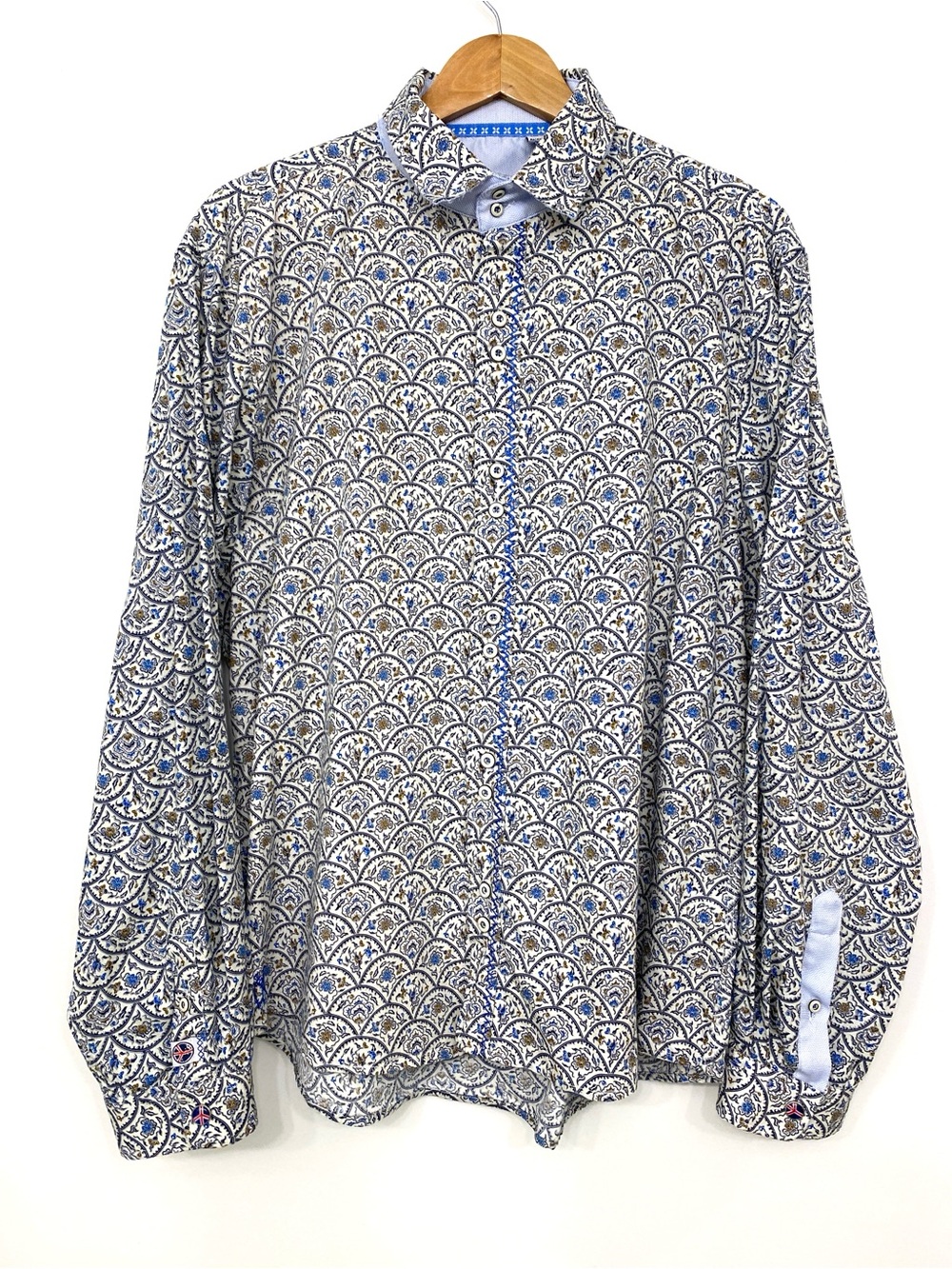 John Lennon x English Laundry Men’s Blue Print Cotton Button Front Shirt XL